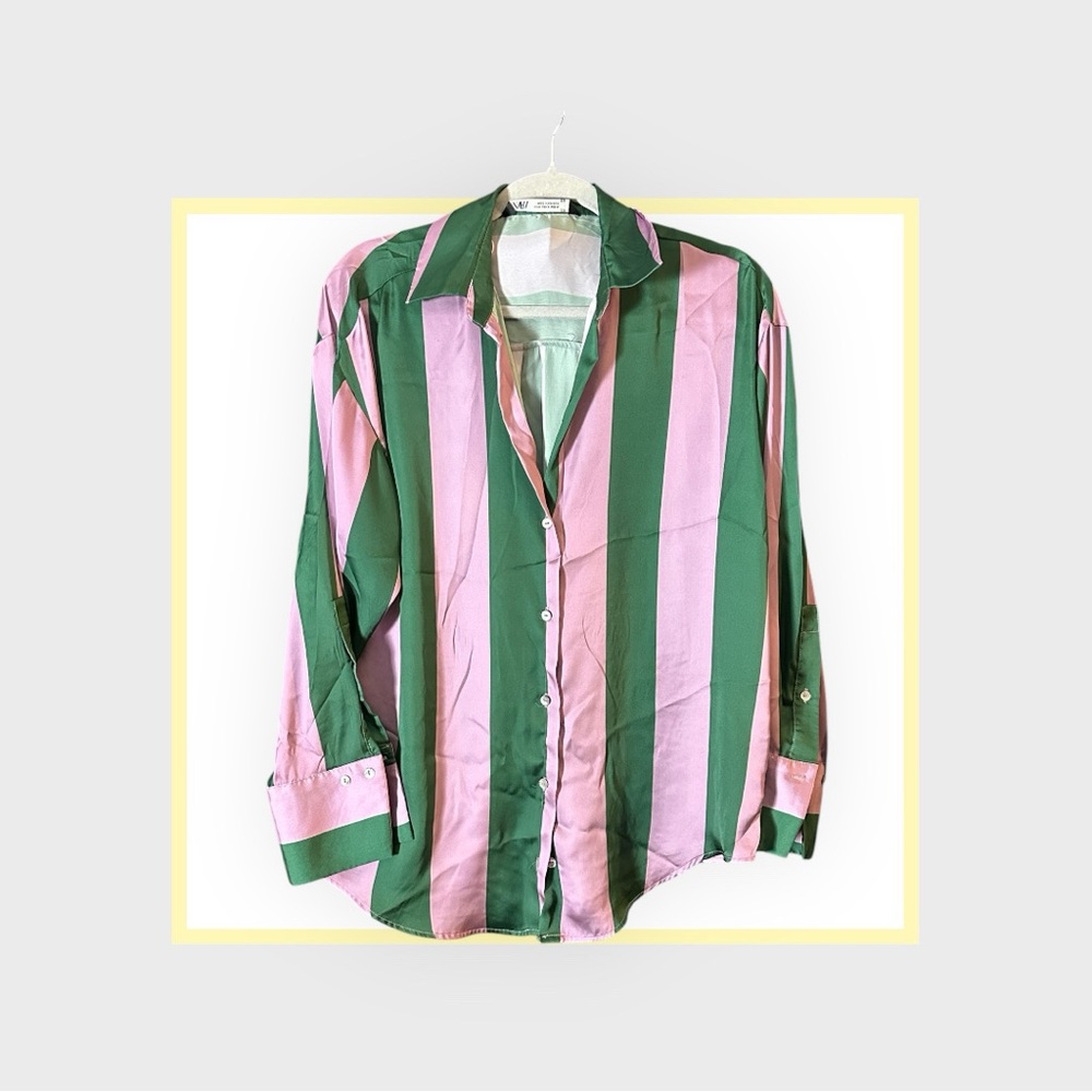 Zara| Purple and Green Satin blouse